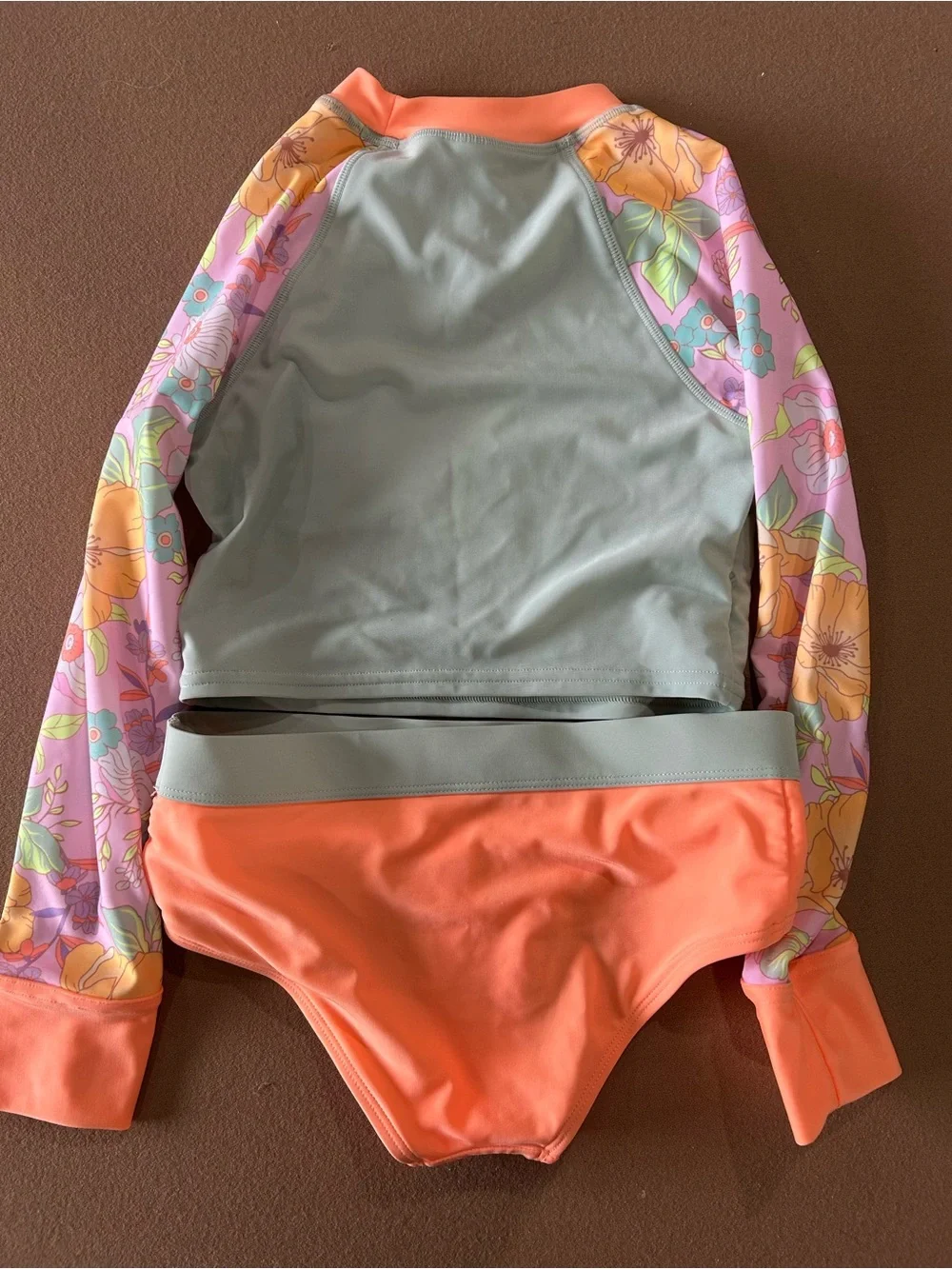 Justice Girls Two-Piece Swim Set in Coral & Mint